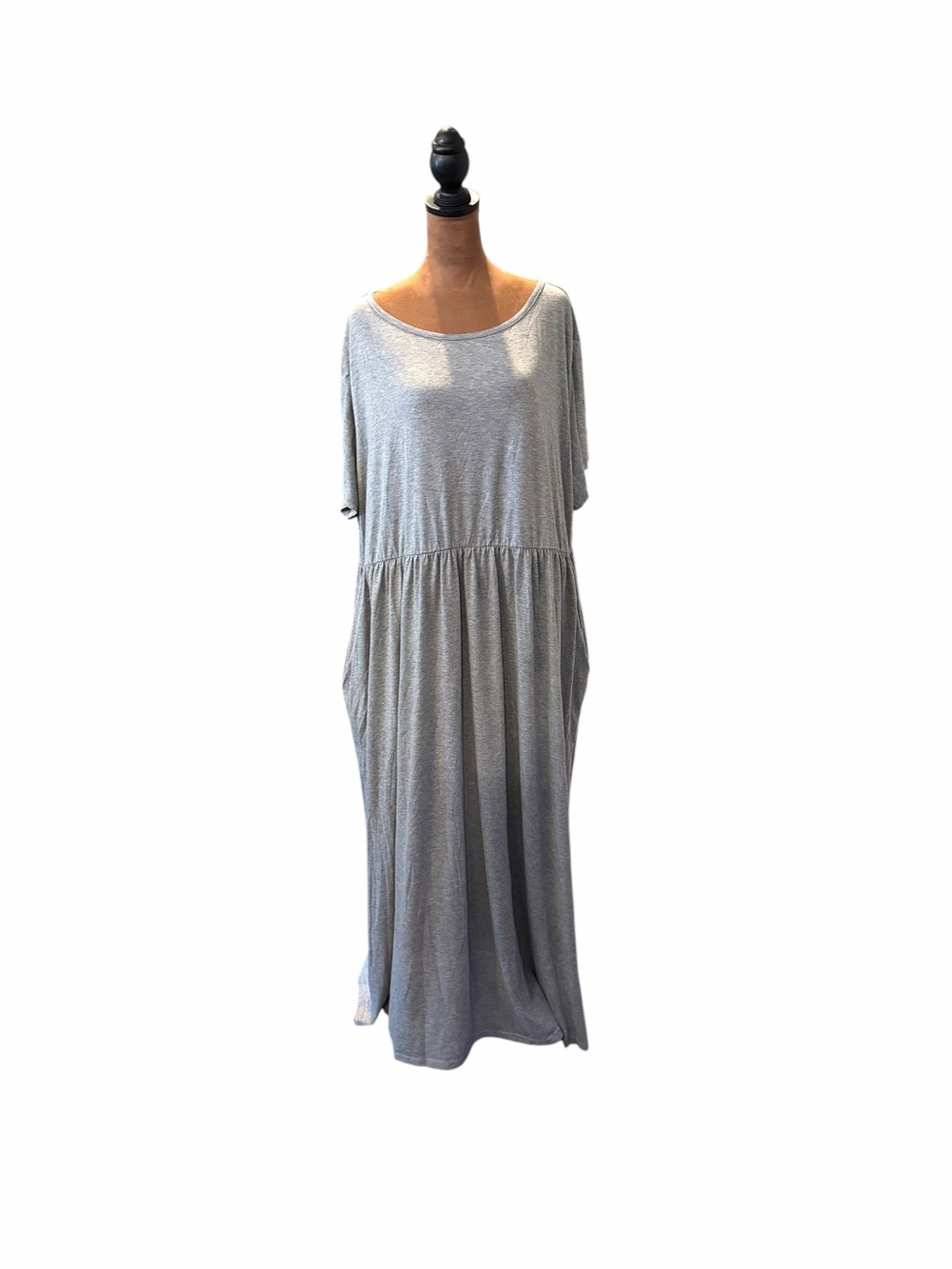 Women’s Dress Plus Size 24 Maxi Fit & Flowing Dress Short Sleeve Pockets Grey